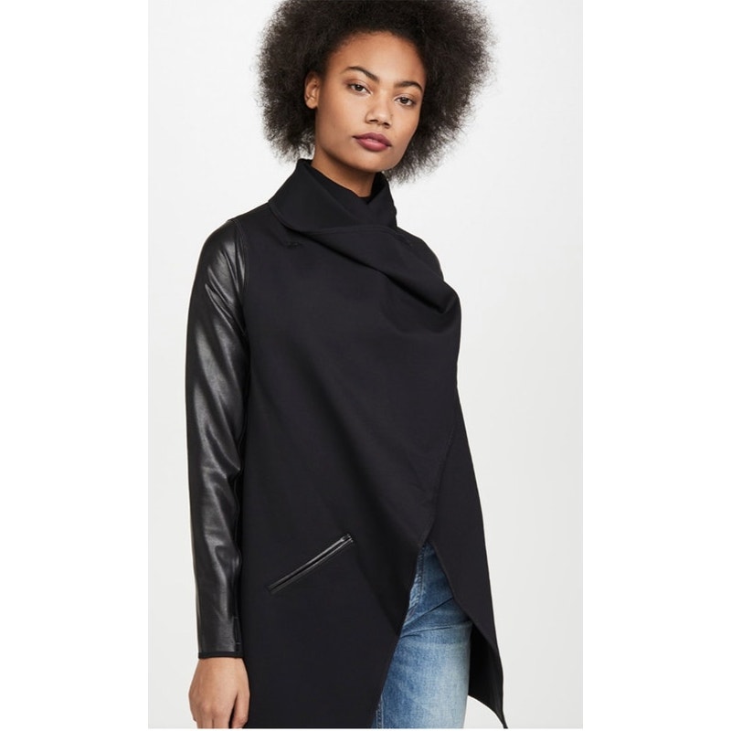 Spanx NWT Black Faux Leather Convertible Jacket Stretch Pockets Plus Size 1X