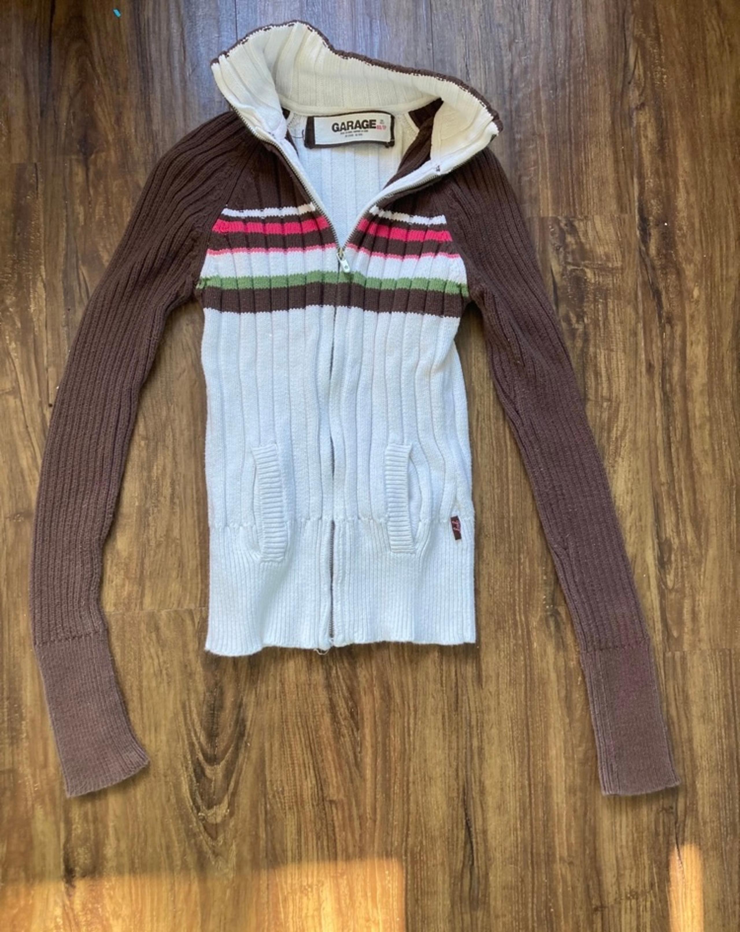 Women’s XS Garage Zip Up Brown & White Sweater