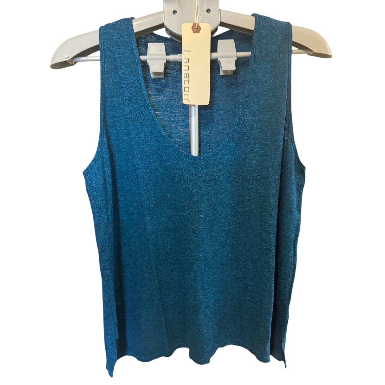 Revolve Lanston Heathered Blue-Black Scoop Neck Tank Top, Size Large, NWT