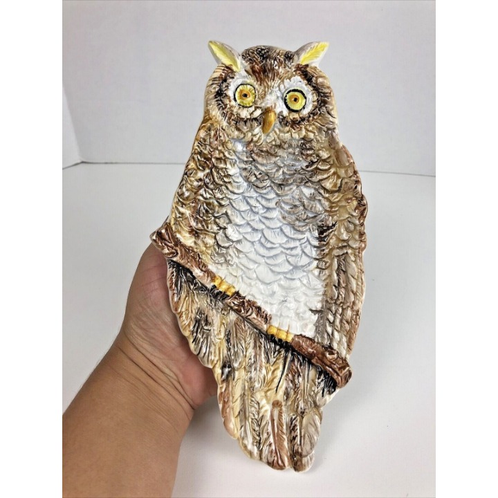 Vintage Ceramiche Bassano Ceramic Owl Spoon Rest/Trinket Dish from Italy 9.5 x5