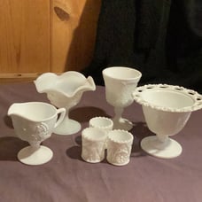 Assortment Of Vintage White Grape Milk Glass