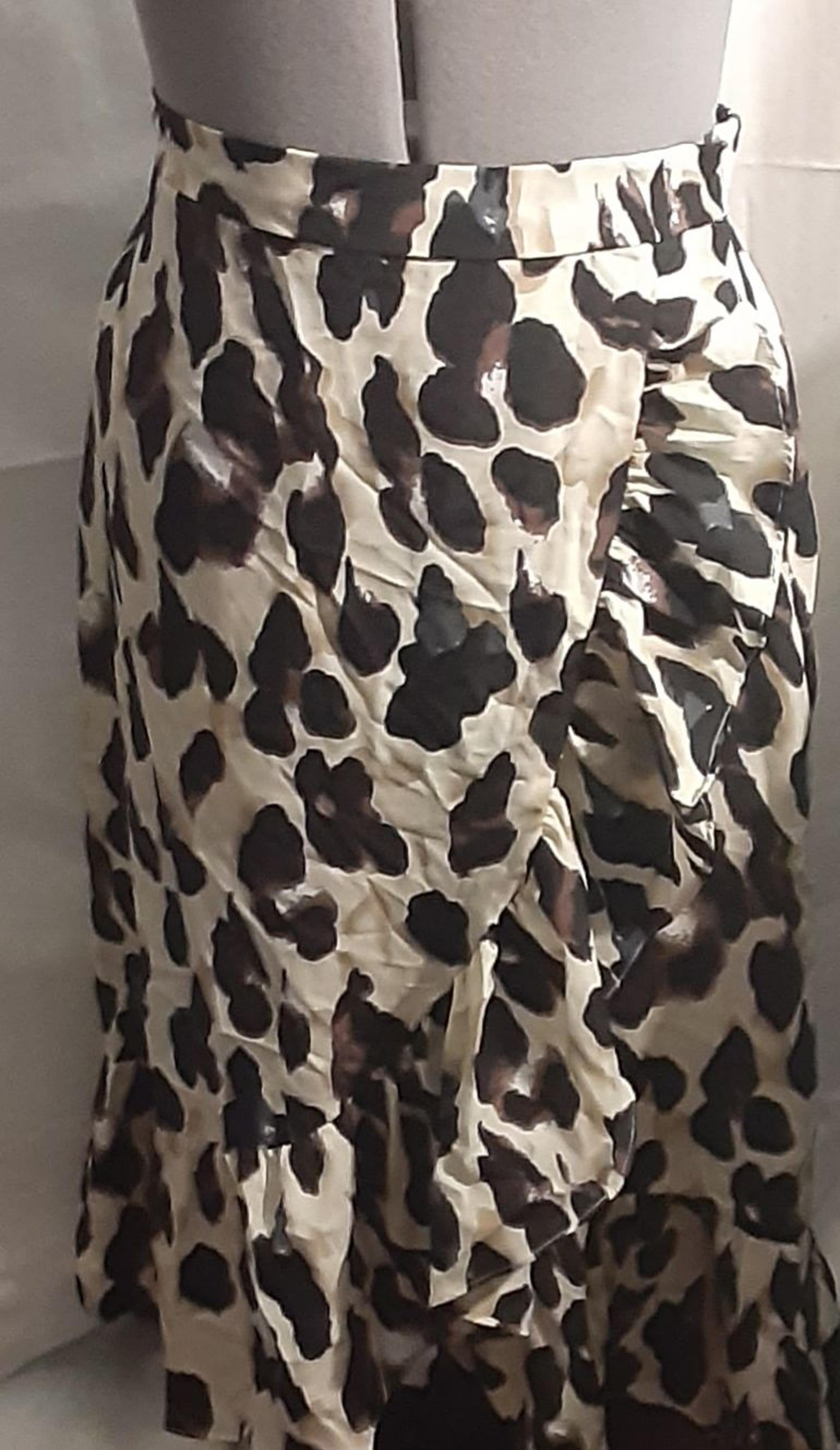 Boohoo Womens' Leopard Satin Ruffle Wrap Skirt Size M. NWT