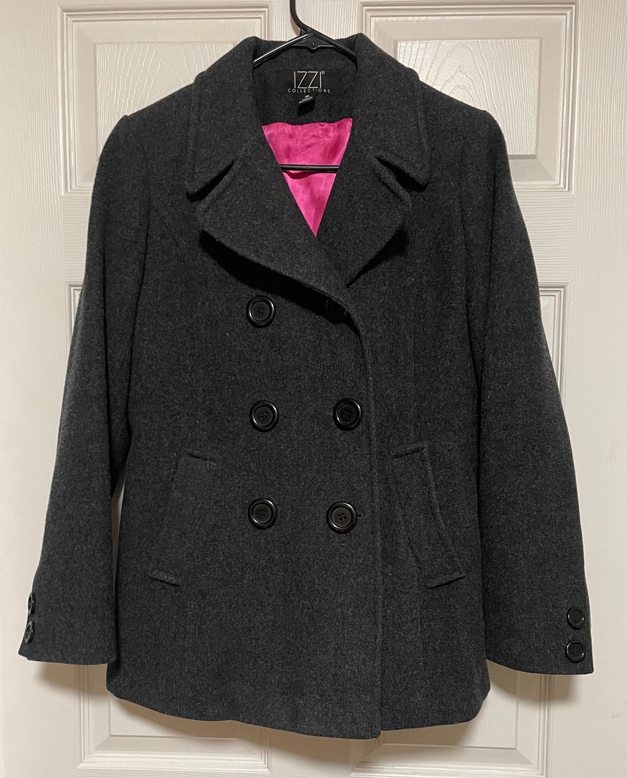 Izzi Collections Women's Wool Dark Gray Classic Peacoat Size M