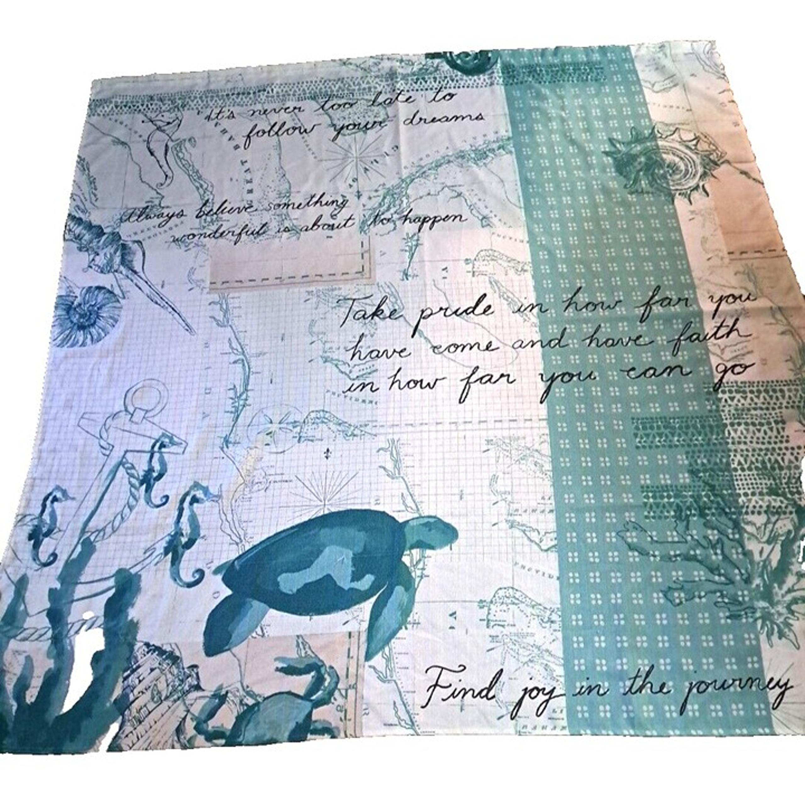 Sonoma Fabric Shower Curtain Sea Turtle Seahorse Turquoise Ocean Beach House