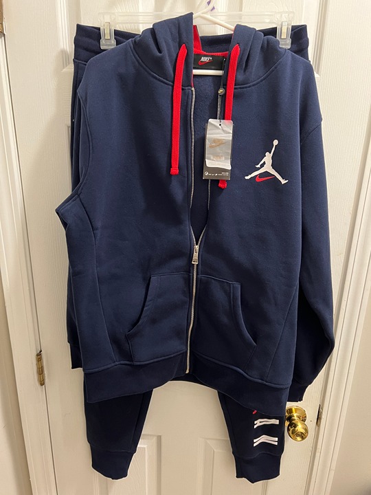 Nike Men's Air Jordan Dri Fit Navy /White Trim Hooded Track Suit
