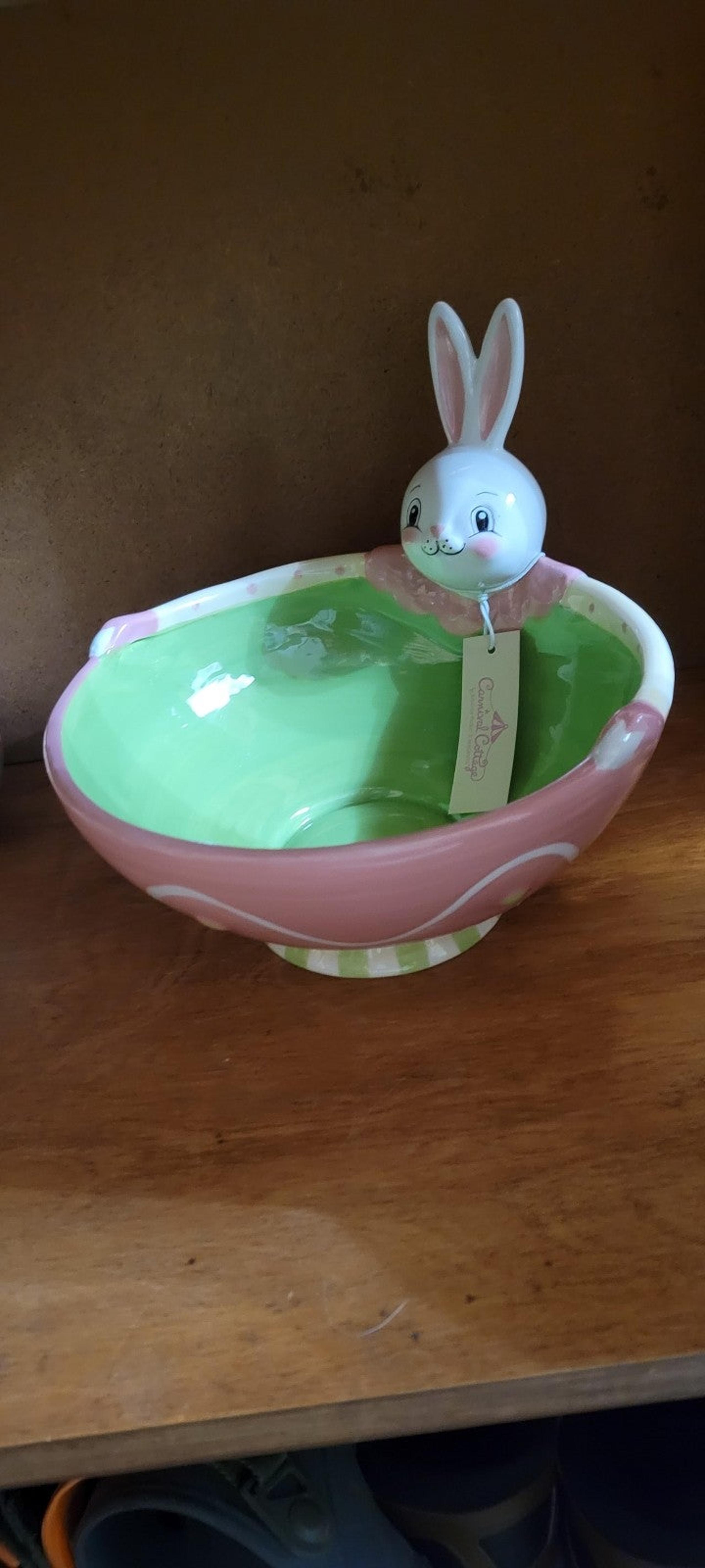 johanna parker pink and green easter rabbit bowl