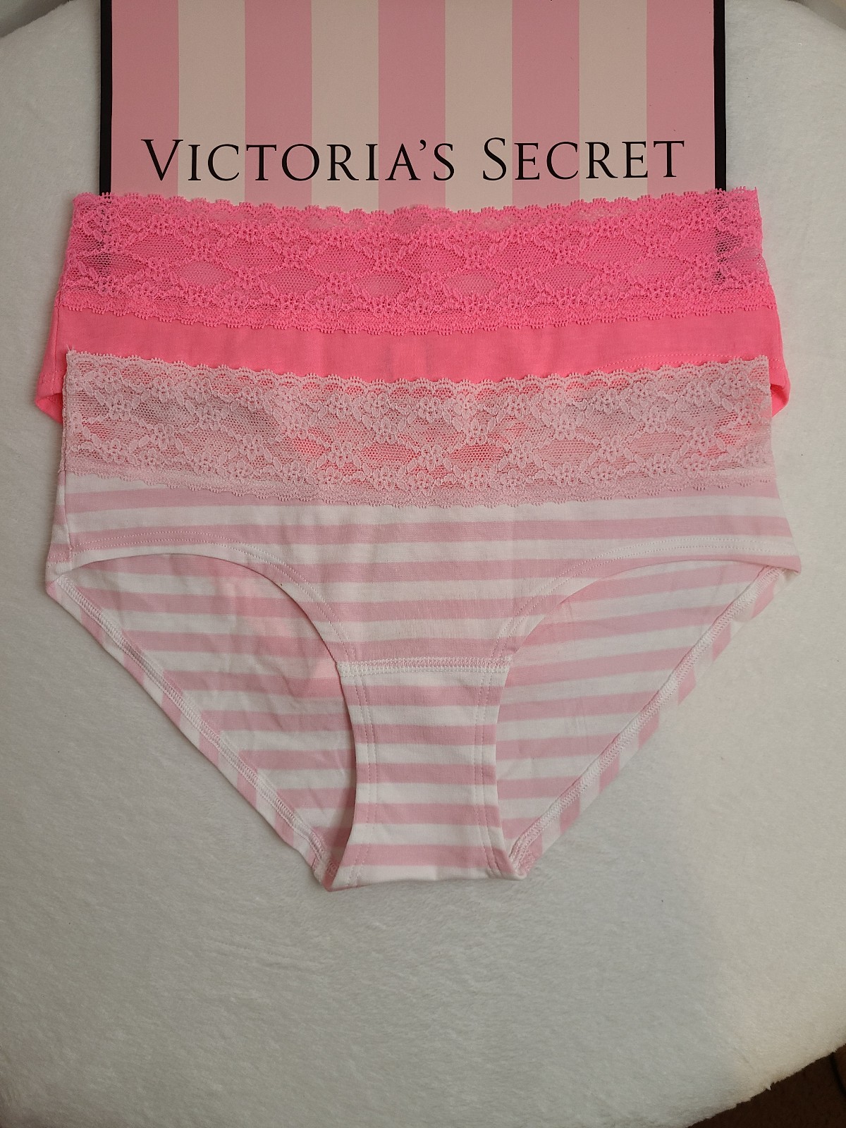 NWT Victoria's Secret 2pk Lace Trim Cotton Hiphugger Panties Size Sm