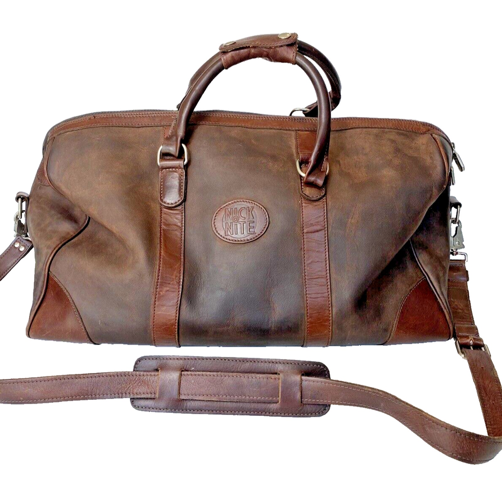 VTG Roots Canada Banff Leather Travel Duffle Bag Nick at Nite TV Land Embossed