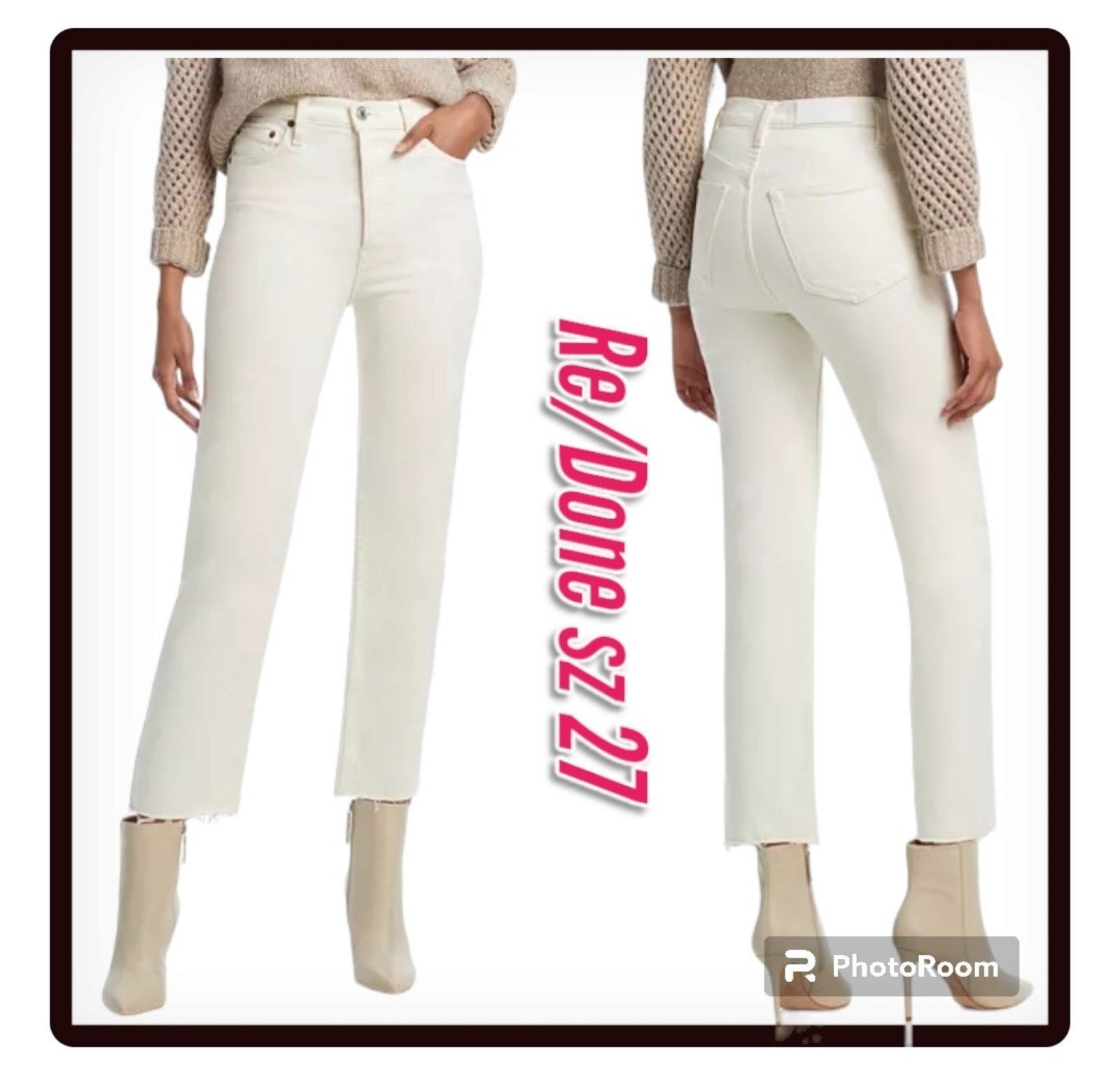 RE/DONE 70s Stove Pipe High Rise Straight Ankle Jeans in Vintage White