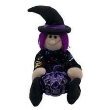Witch Shelf Sitter Illuminated Jack O Lantern Pumpkin Purple Light Halloween 12
