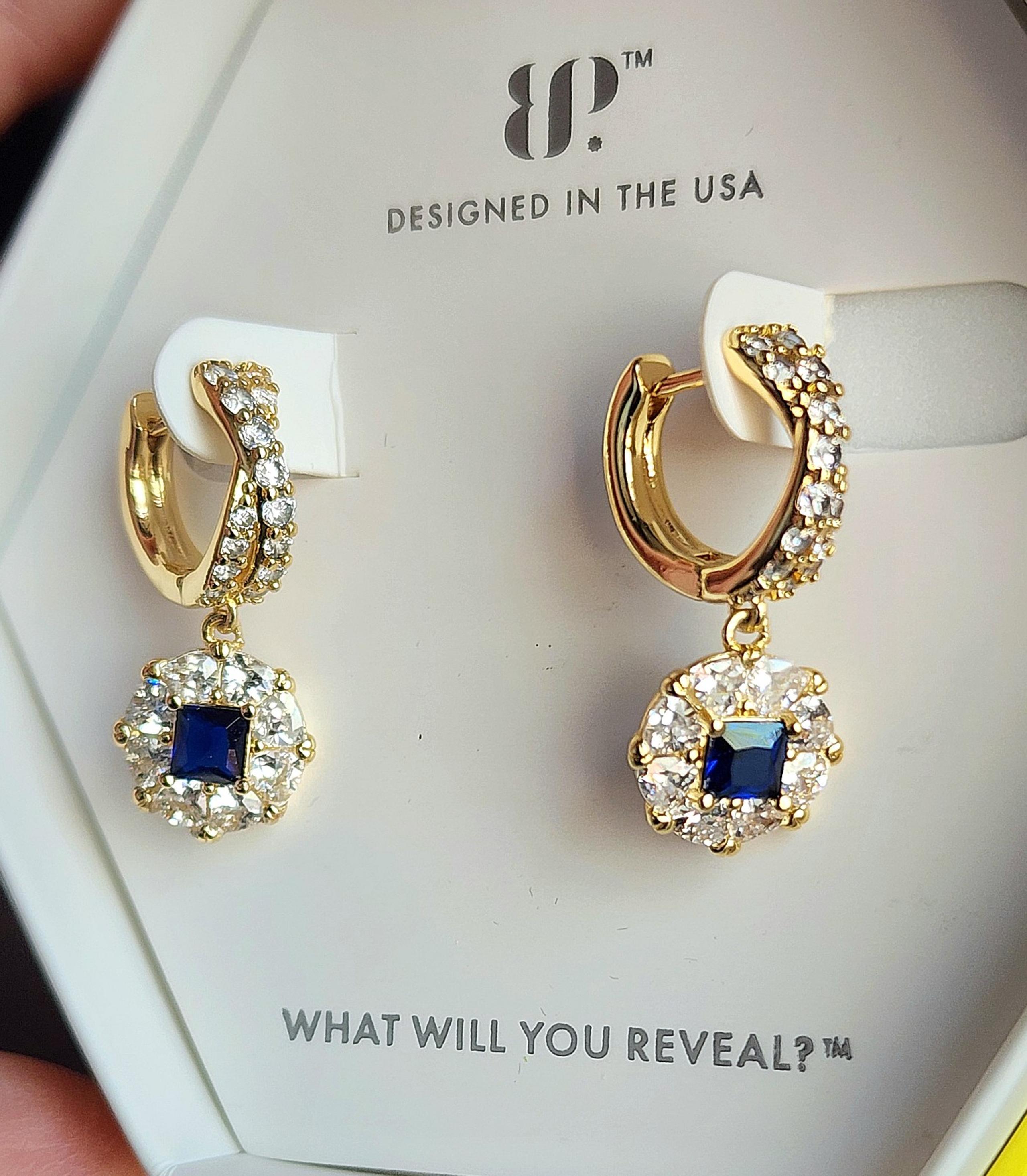 "A ROYAL STATEMENT" BOMB PARTY EARRINGS- SAPPHIRE ON GOLD PLATING