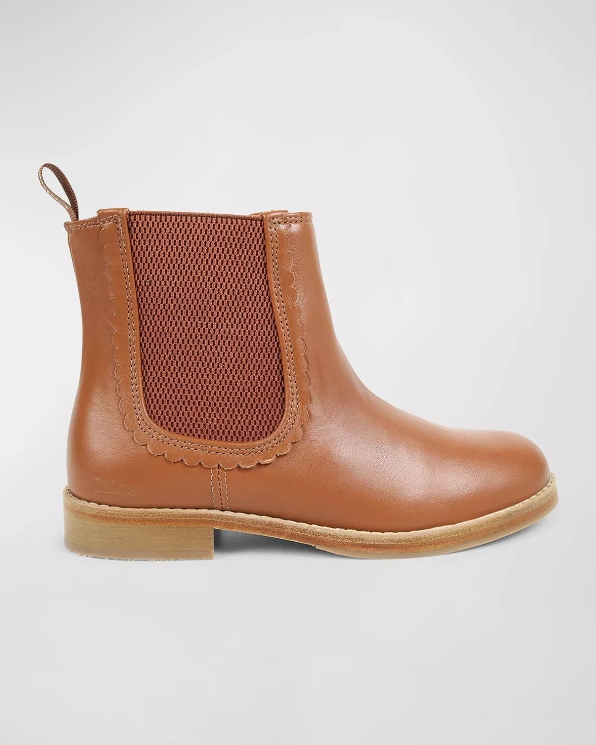 Chloe Girl's Leather Scallop-Trim Ankle Boots, (Color brown Size:35EU (4US KID)