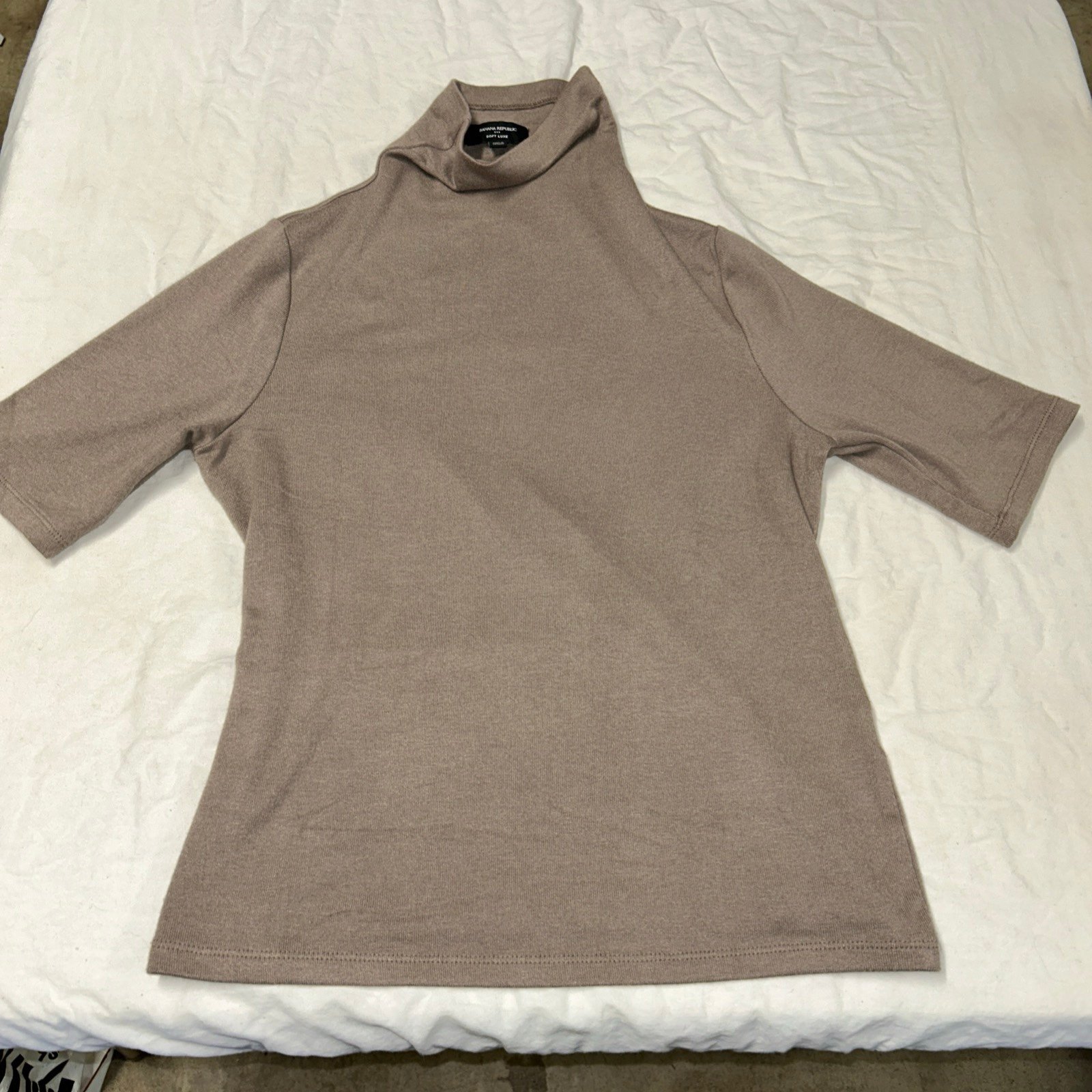 Elbow Sleeve S Mocha Latte Banana Republic Soft Luxe Turtleneck Shirt Womens Med