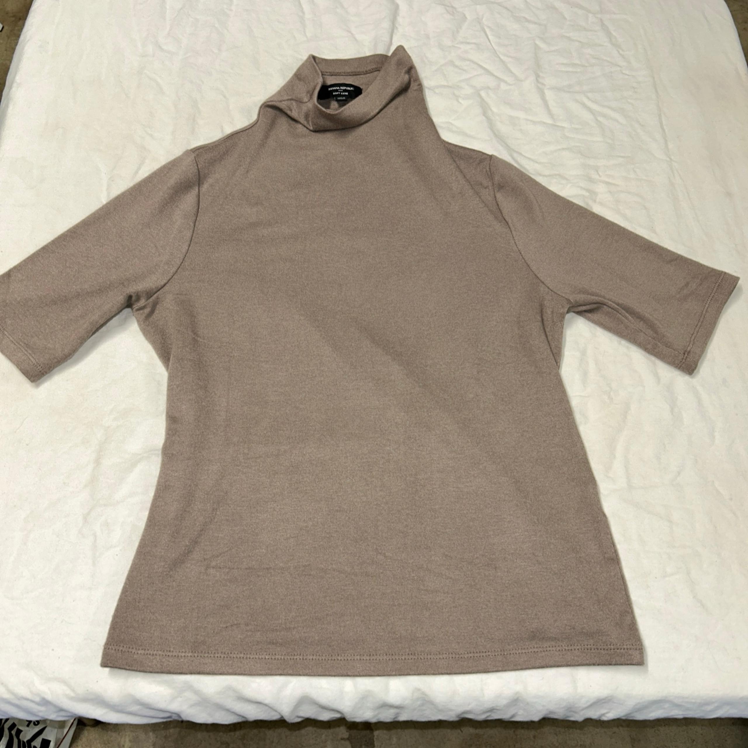 Elbow Sleeve S Mocha Latte Banana Republic Soft Luxe Turtleneck Shirt Womens Med