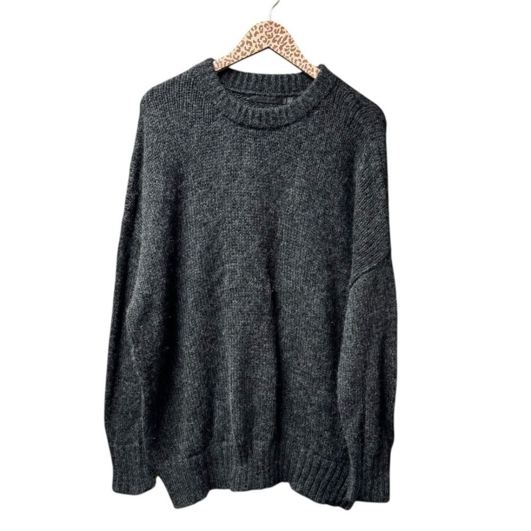 Jenni Kayne Alpaca Cocoon Crewneck Long Sleeve Knit Sweater Charcoal Large L