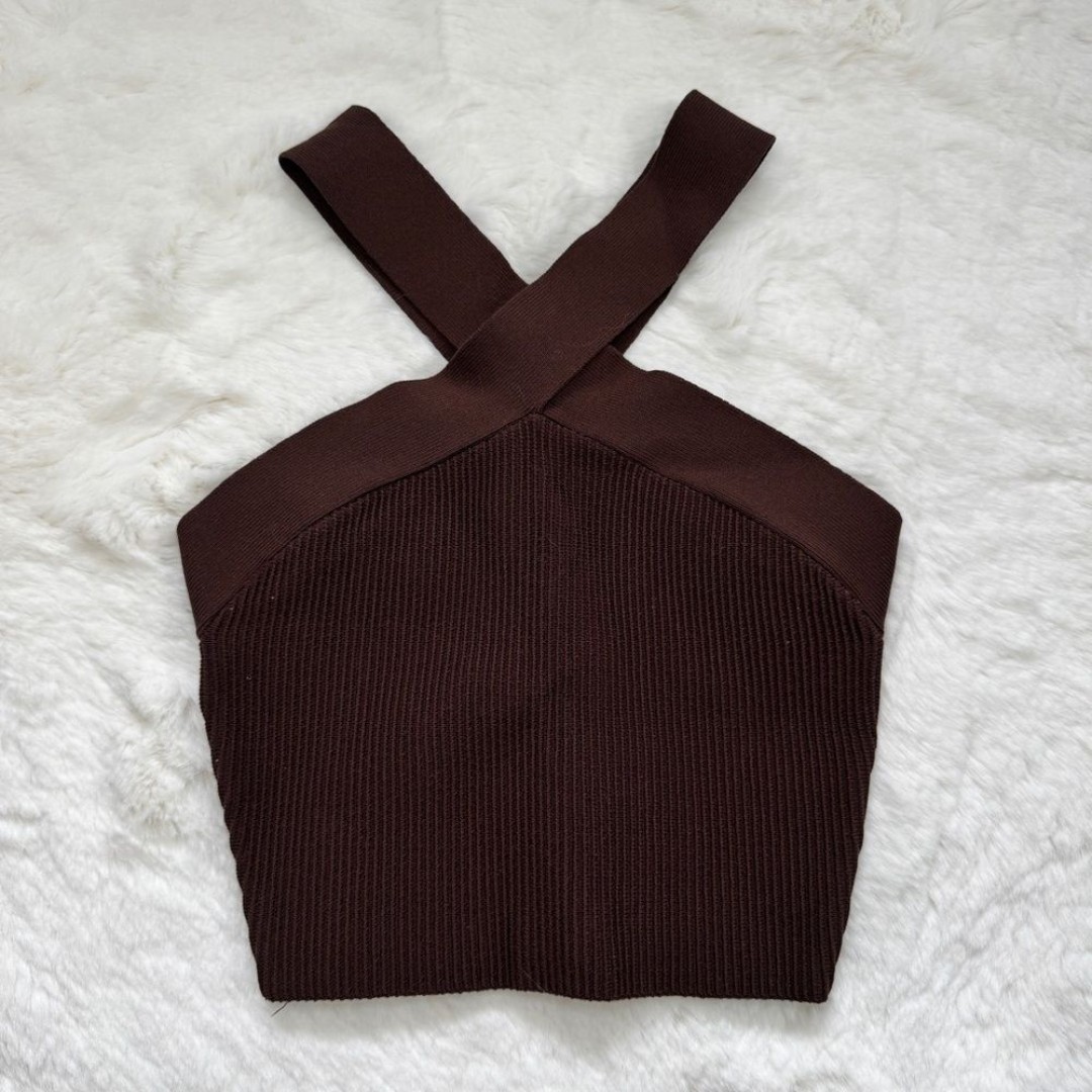 Aritzia Sculpt Knit Criss Cross Crop Top S - Brown