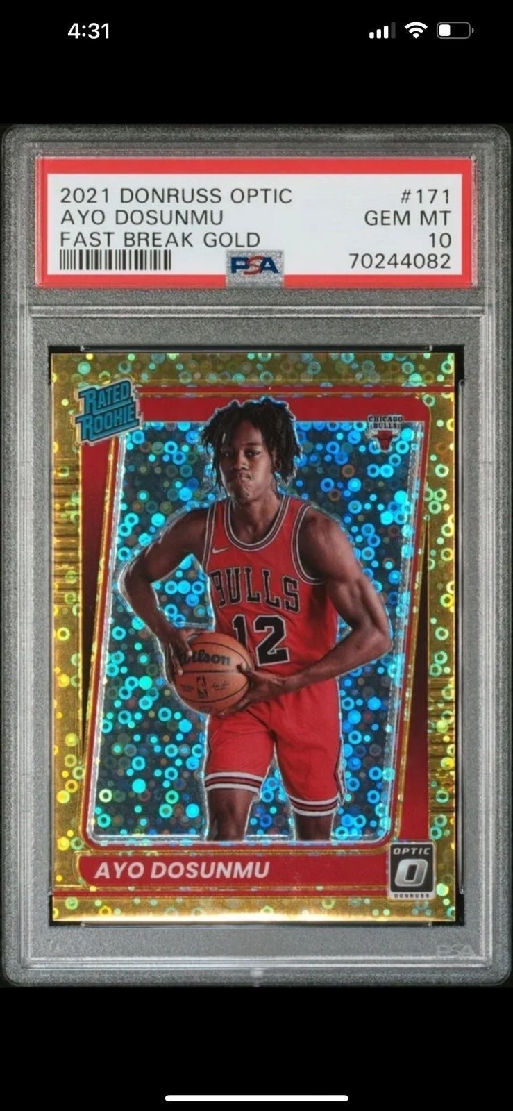 2021-22 Donruss Optic Ayo Dosunmu *PSA 10* Fast Break Disco GOLD 7/10 Rookie