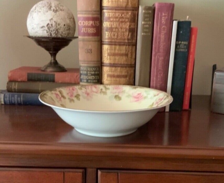 Antique 1900’s Porcelain OHME Silesia Floral Rose Pattern 10 inch Serving Bowl