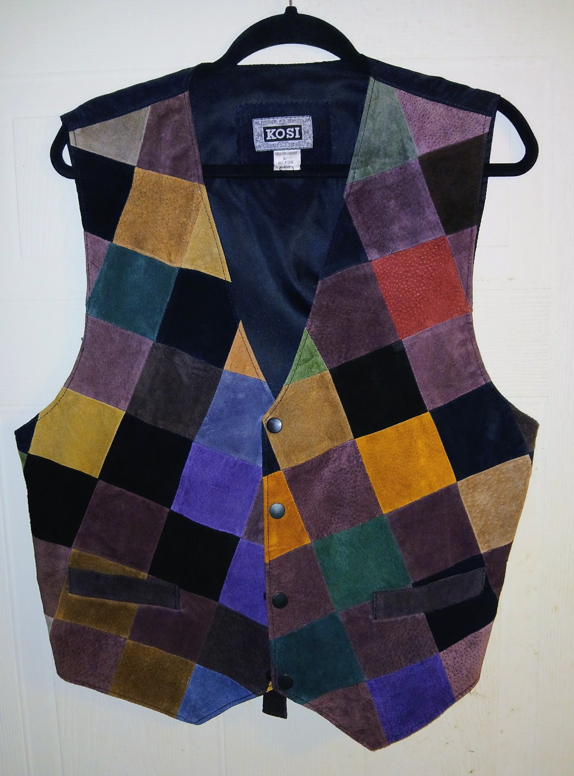 Kosi Suede Leather Multicolored Vest V Neck Button-down (Size XXL) VG+ condition