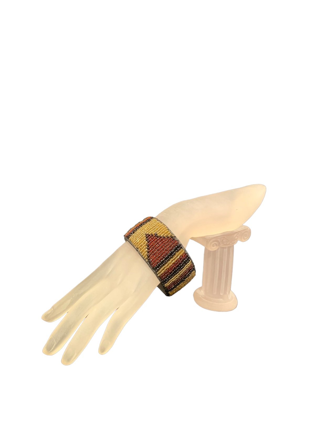 Old Vintage Leather Bound Native-Inspired Seed Beaded Bangle Braceet