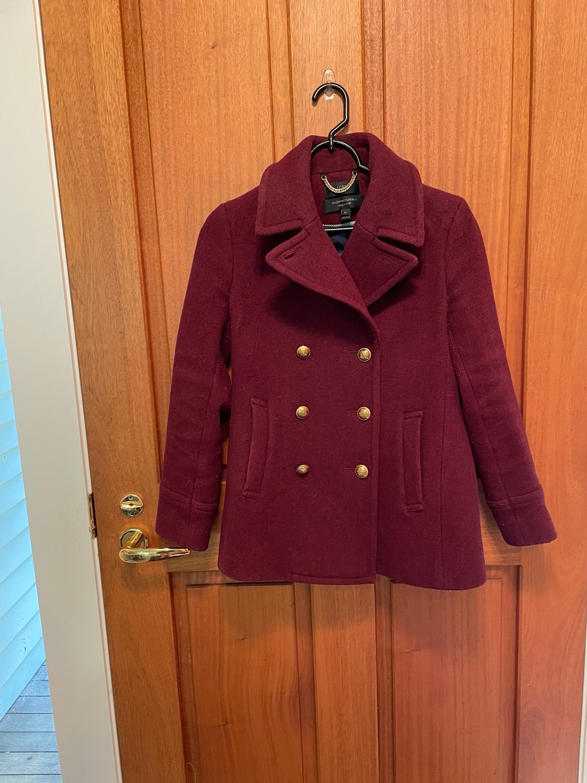 J. Crew Stadium cloth double breasted majesty peacoat 6P Burgundy
