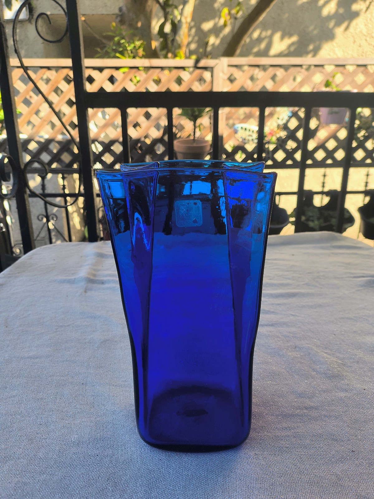 1980s Blenko Blue Paper Bag Blown Art Glass Vase American Mid-Century Modern