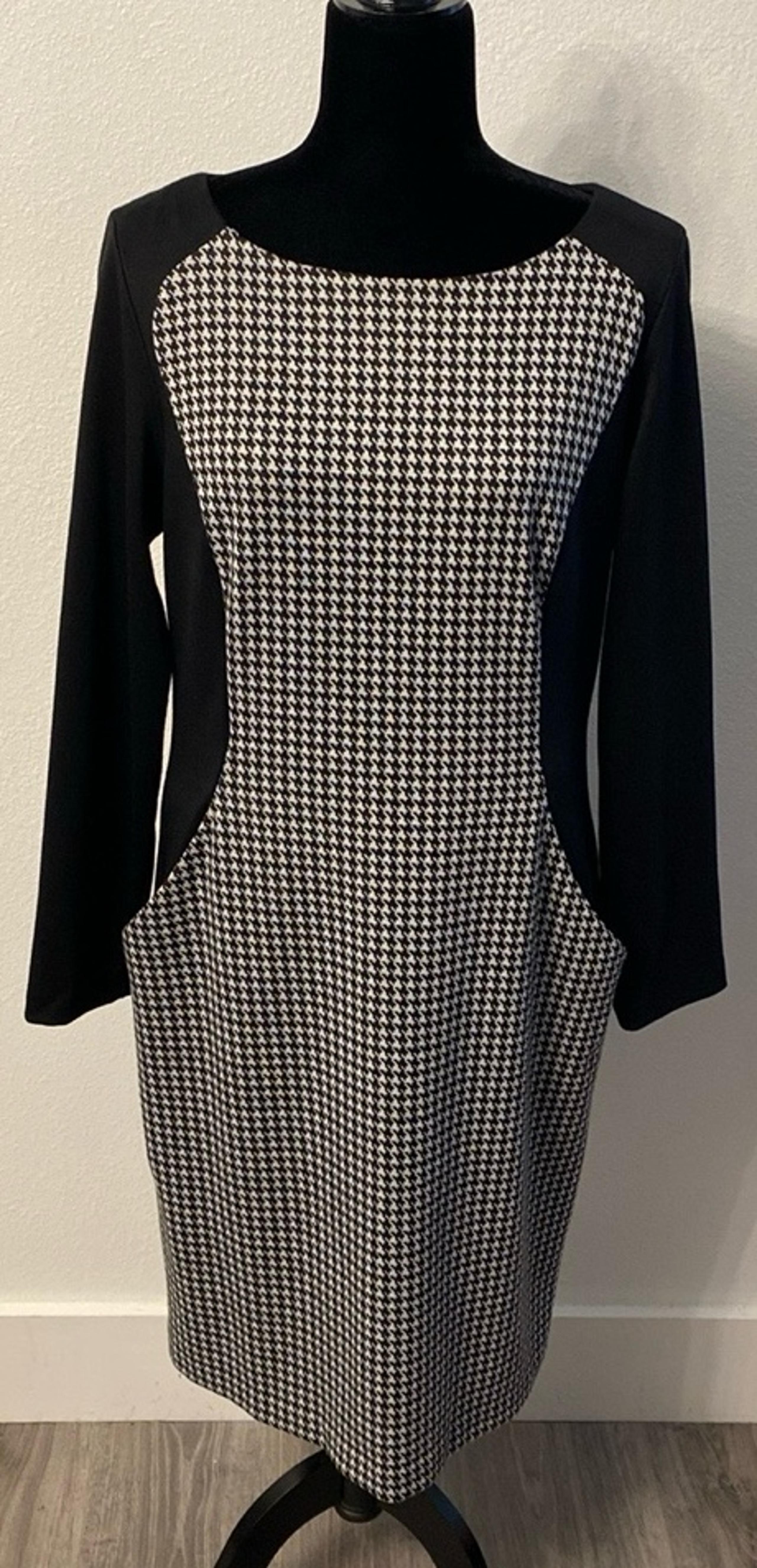 Ronni Nicole Houndstooth Long Sleeve Lined Knee Length Dress w/ Pockets Size 14