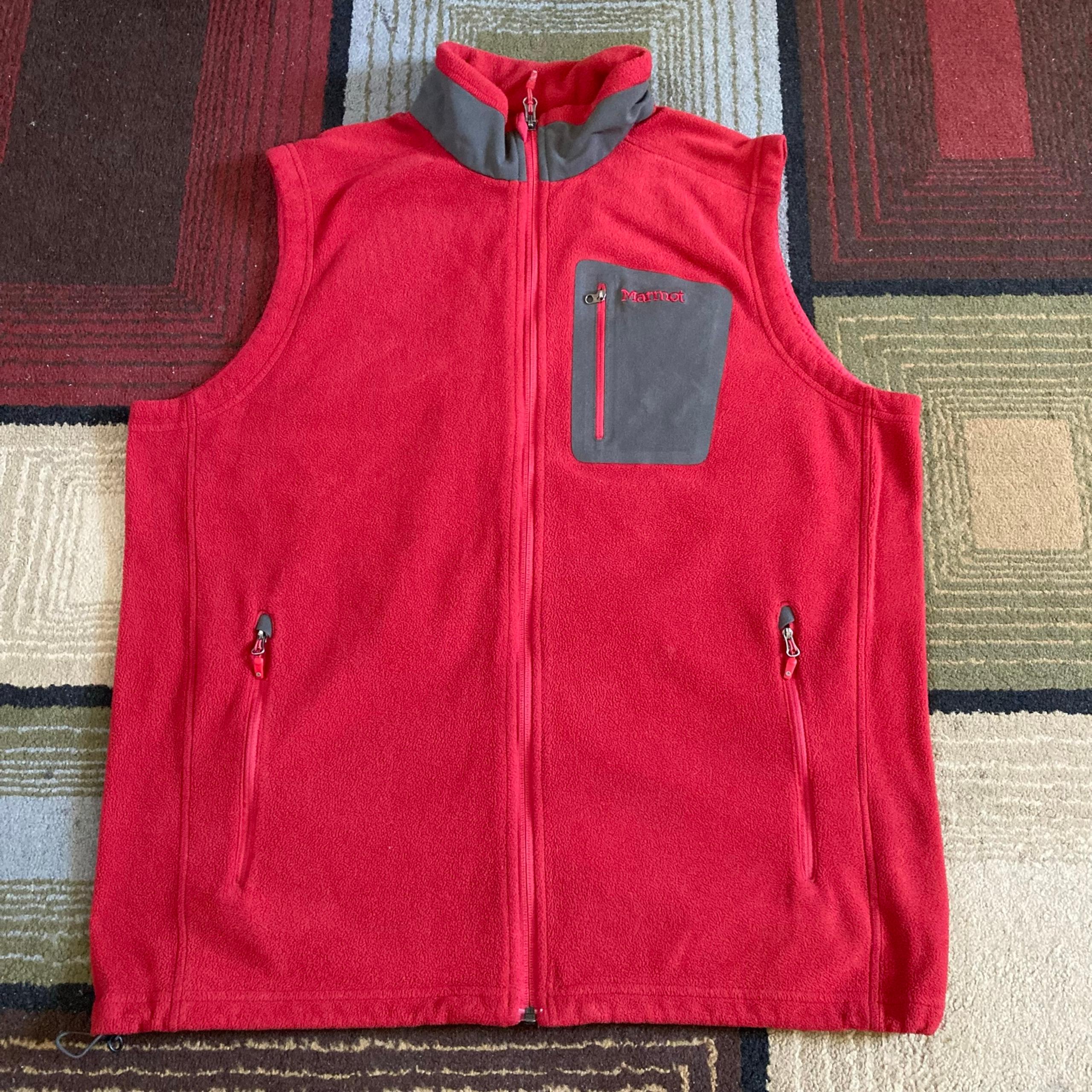 Marmot Vest Adult Men's Sz XL Red Polartec Full Zip Sweater Sleeveless Hiking