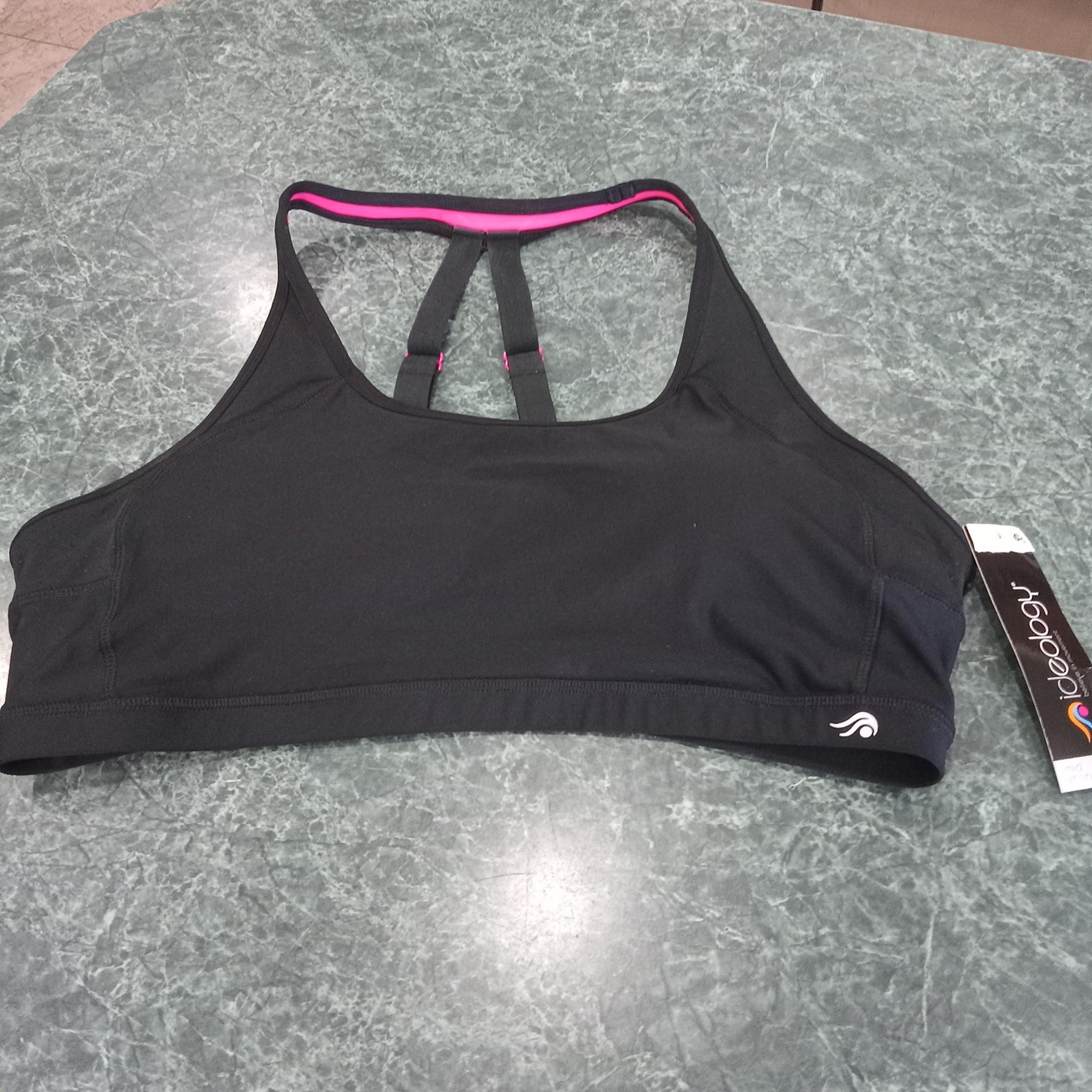 Ideology XXL 2x Mid Impact Sports Bra NWT Women's Black and Pink Racerback