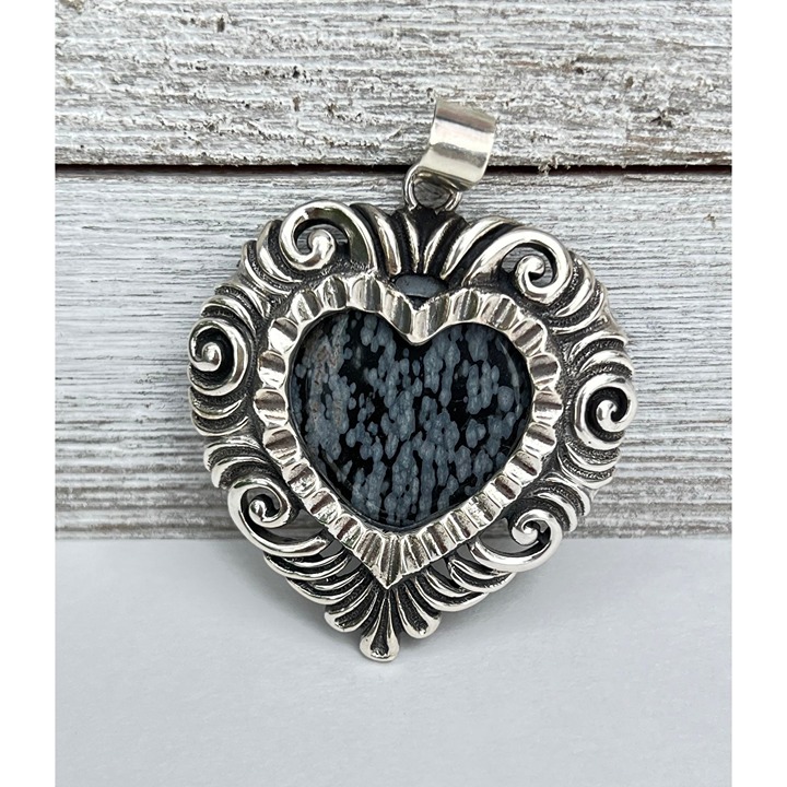 925 Sterling Silver Sweet Heart Pendant Jewelry Blue Obsidian Gemstone