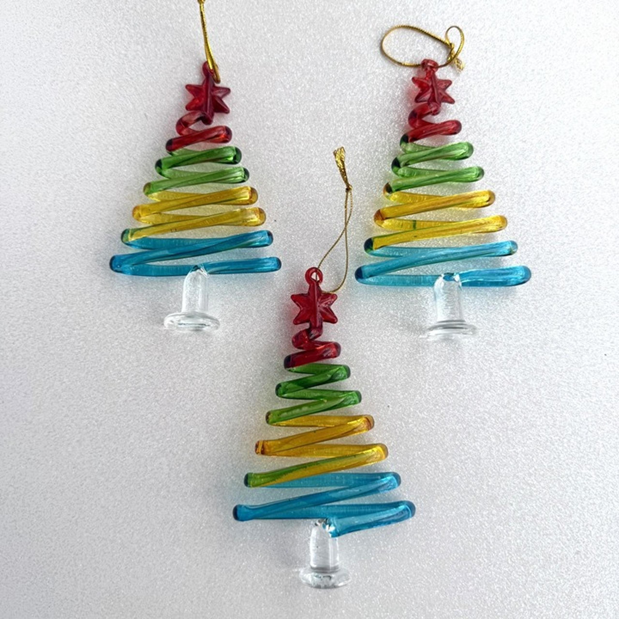 Pier One Glass Rainbow Christmas Tree Ornaments Multicolored Pride Set Of 3