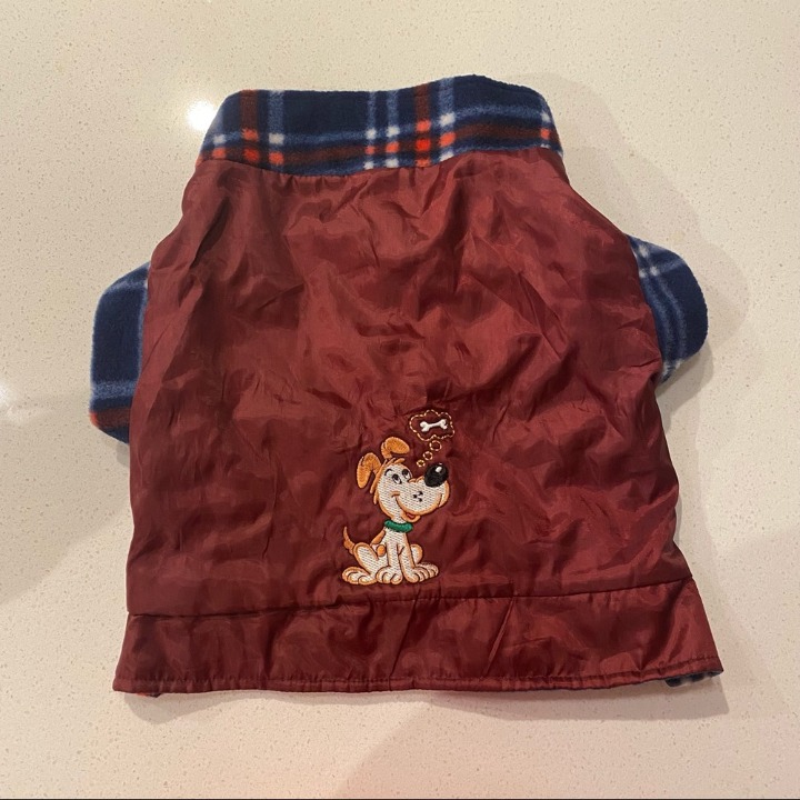 Dog Sweater Burgundy and Blue Plaid Fleece - Size 4 - Large