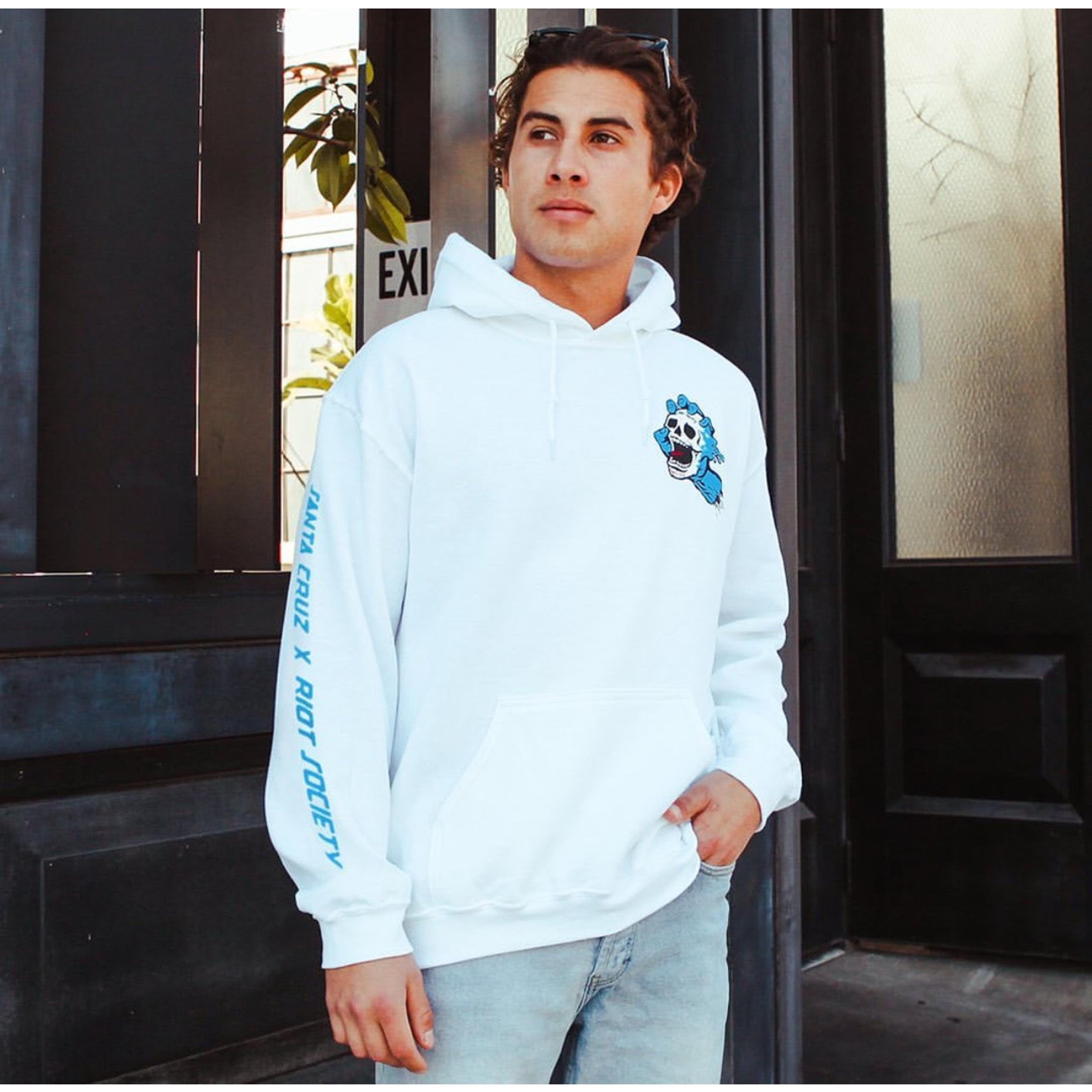 Riot Society Santa Cruz Skull Graphic Hoodie White Blue Graphic Print Small