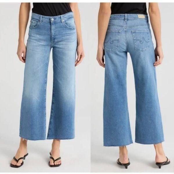 AG Saige Raw Hem Mid Rise Ankle Wide Leg Jeans 25