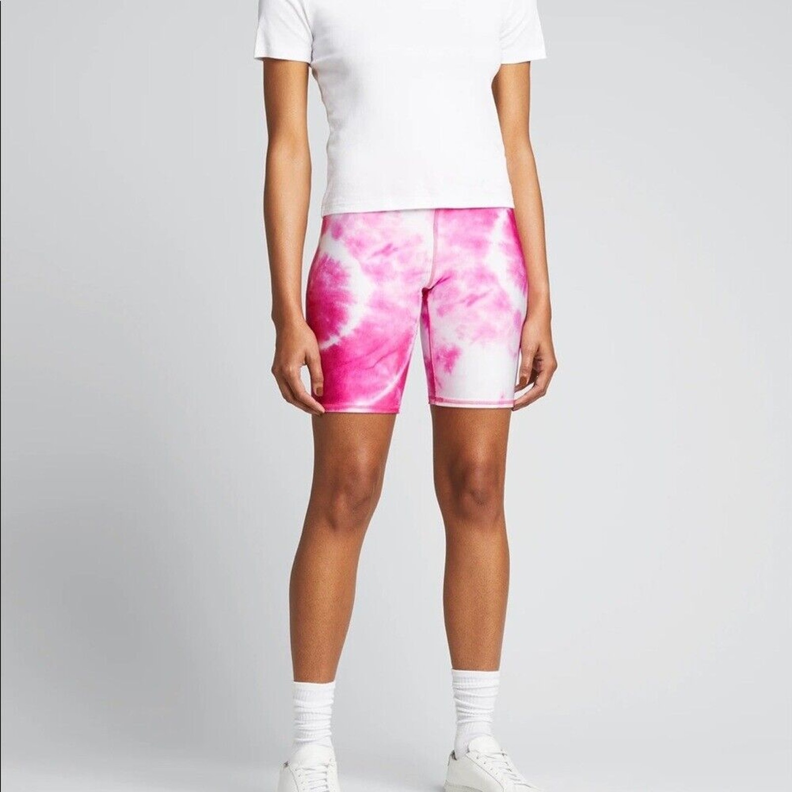 Terez High Rise Pink And White Tie-Dye Bike Shorts Size XS NWT