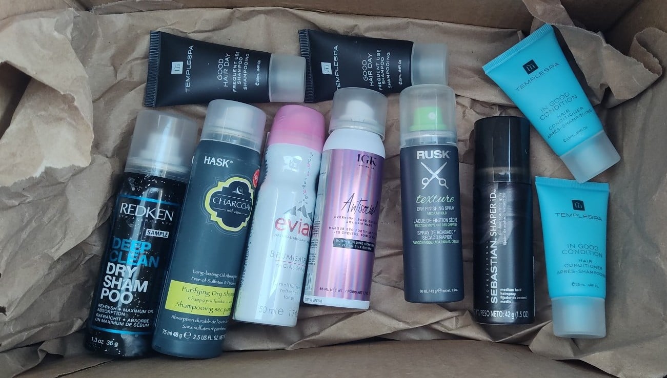 Lot of 43 Travel & Full size Hair, Body & Make up L'Occitane, Estee Lauder, Hask