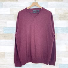 W.H. Belk Sportswear 2 Ply Cashmere Sweater Burgundy Red V Neck Vintage Mens XL