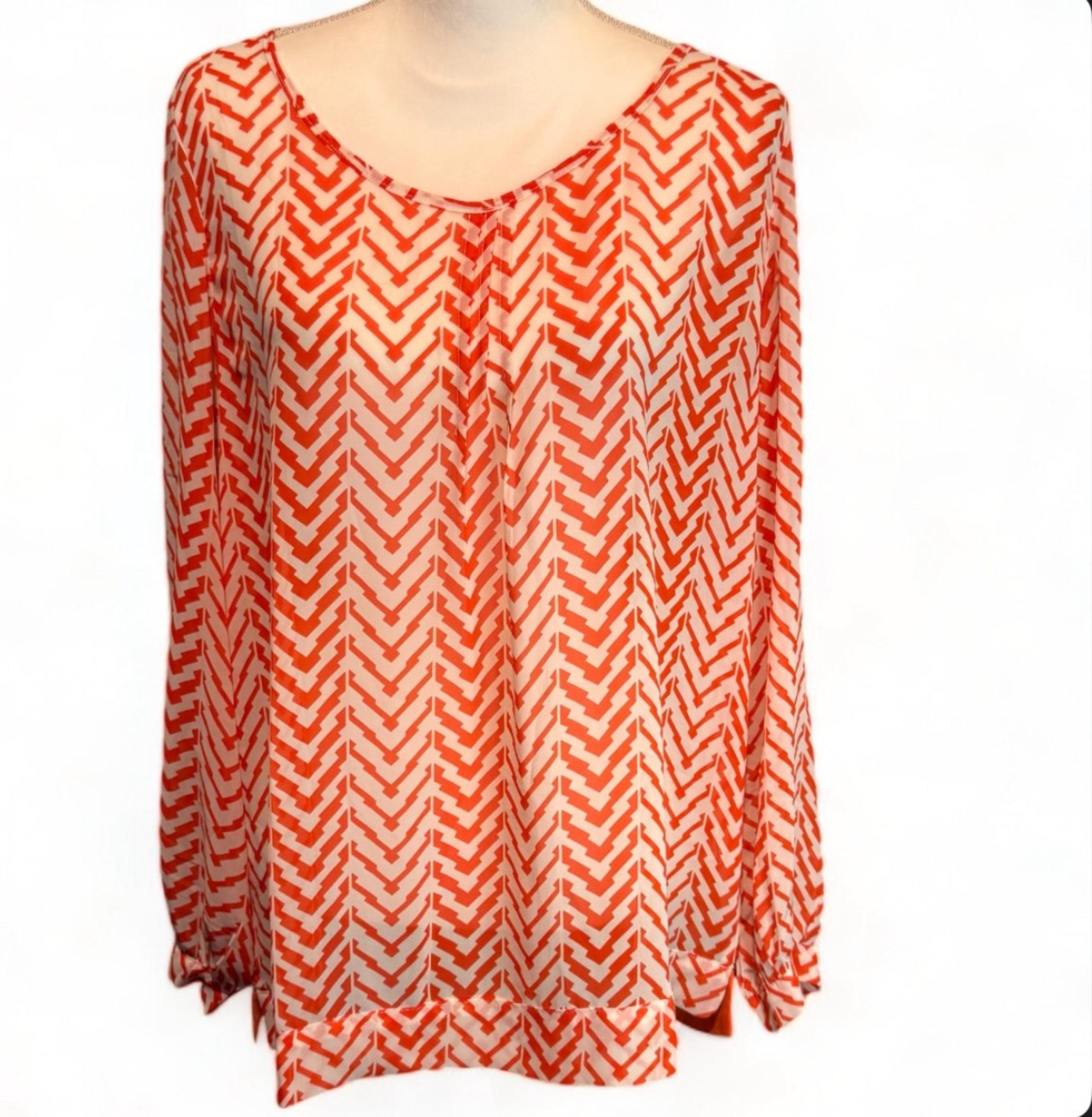 Umgee Women's XL Orange Geometric Sheer Blouse