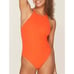 Andie Swim The Asbury Ribbed One Piece Swimsuit in Siren Orange L NWT