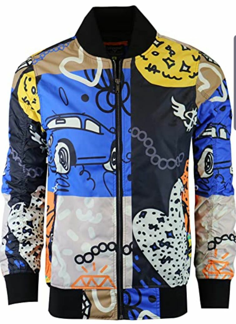 URBAN NYC FASHION MODERN BOMBER JACKET GRAFFITI PRINT XL.