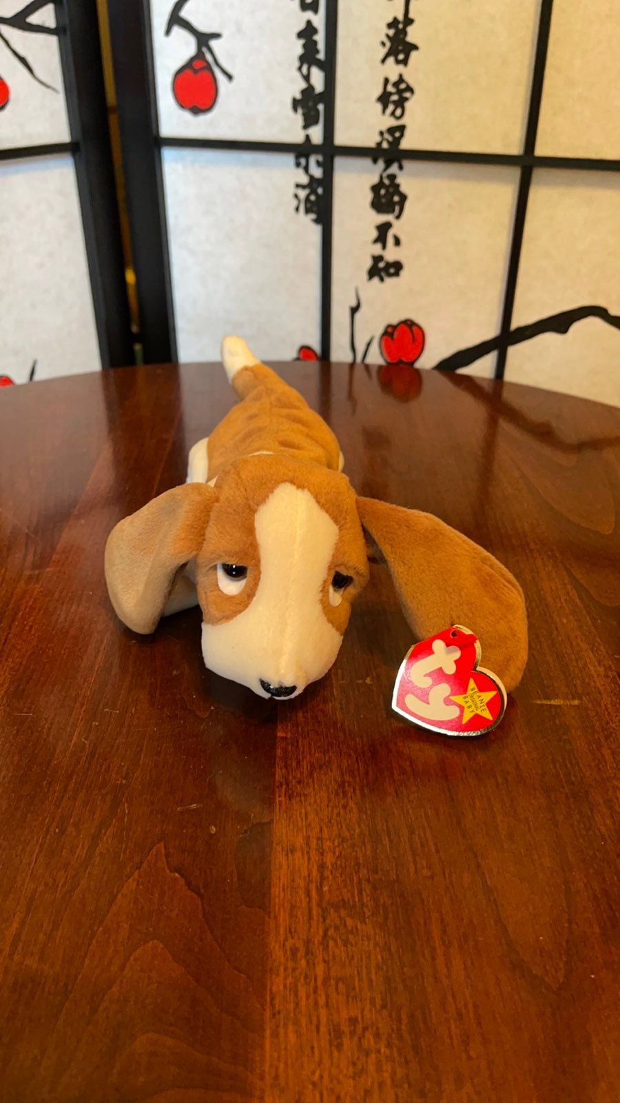 TY Beanie Baby, “Tracker” with errors, swing tag reads June 5,1997, and tush tag