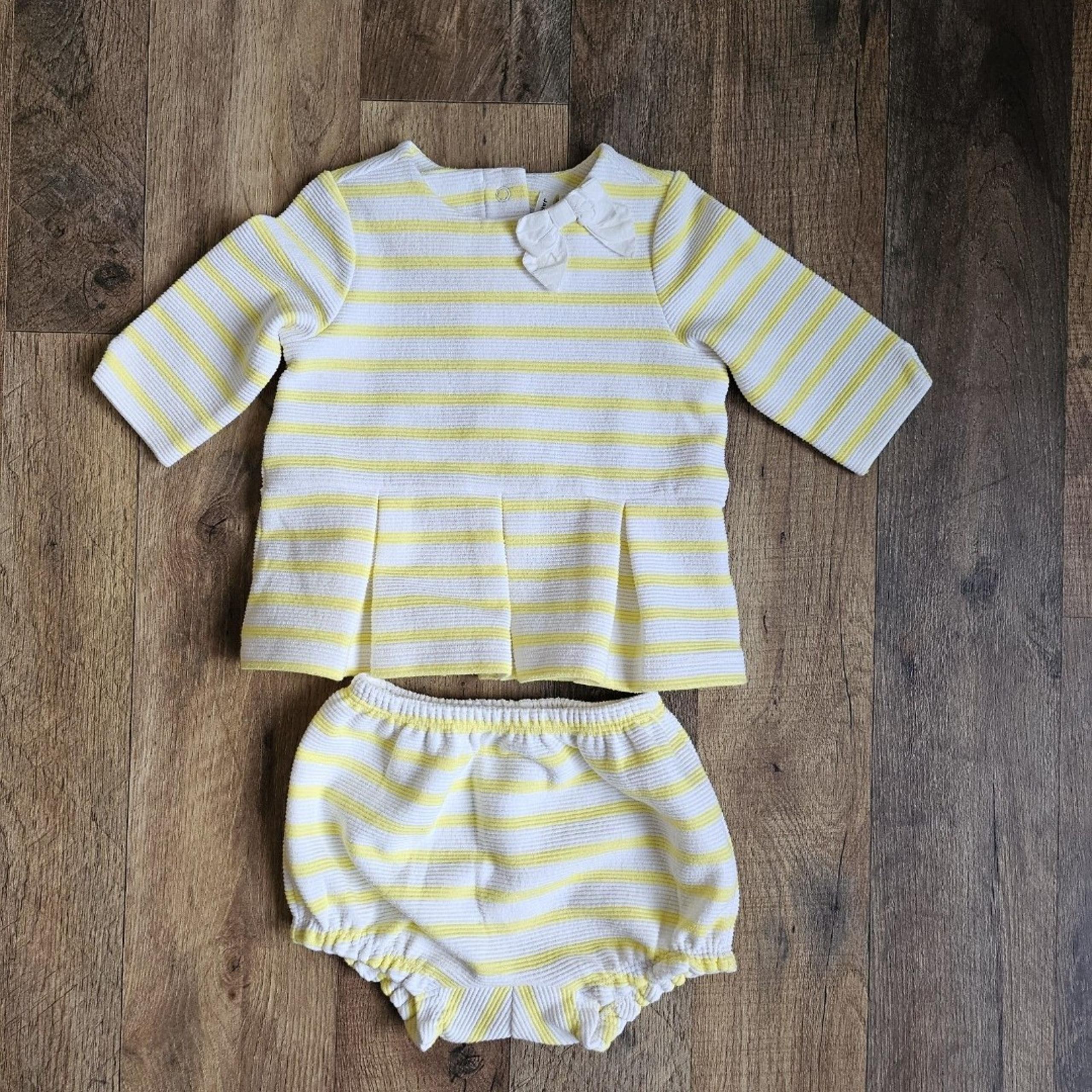 Janie & Jack "Pastel Garden" Yellow White Stripe Pleated Dress - Size 6-12m EUC