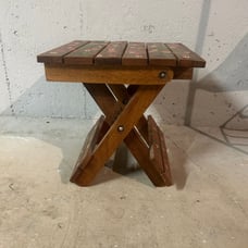 Handmade wooden footrest or potstand.