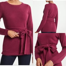 Ann Taylor Rosy Plum Heavy 100% Cashmere Belted Sweater
