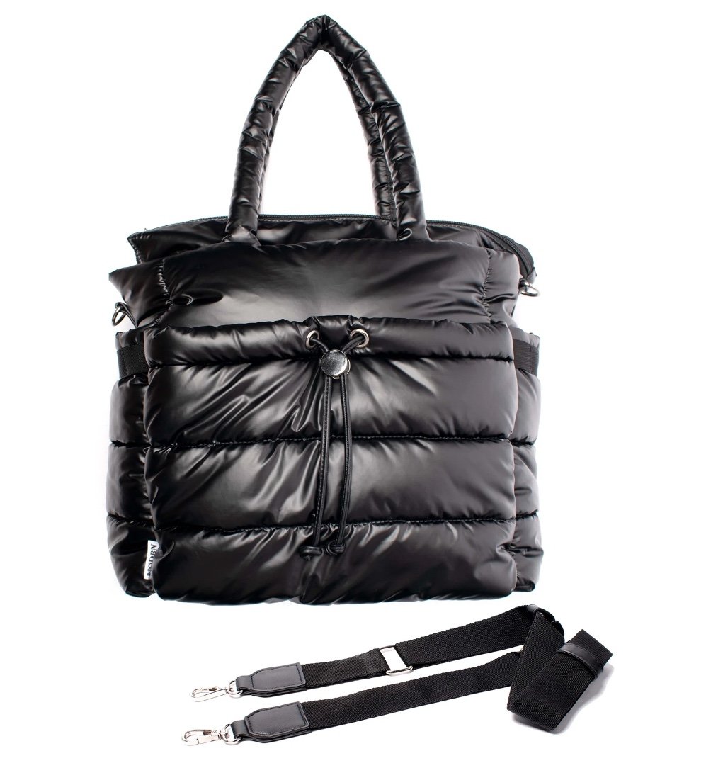 MODRN Brand Mercer Unisex Quilted Nylon Tote Diaper Bag, Black 12917