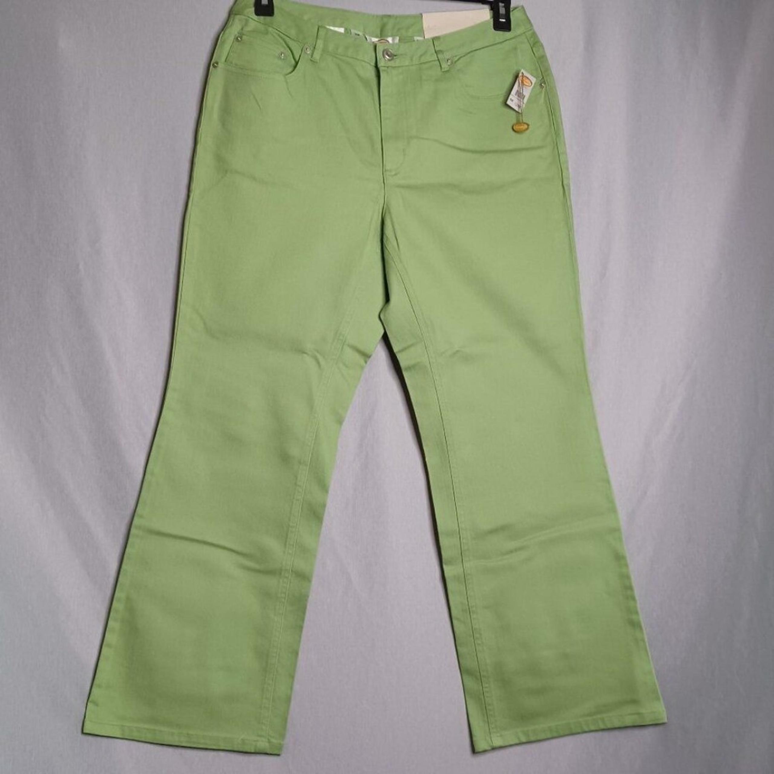 Talbots Pants Women's 12WP LimeGreen Bootcut Stretch Classic Fit Boho Chic Demin