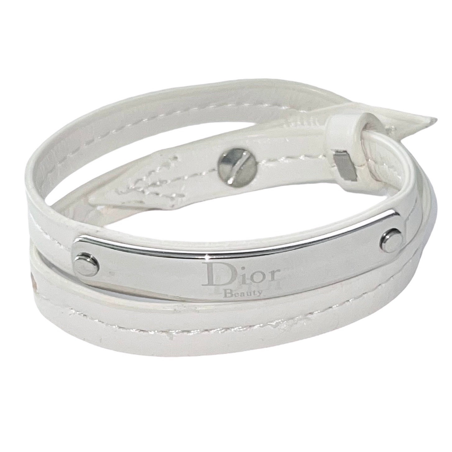 Christian Dior Beauty Wrap Around White Leather Nameplate Logo Bracelet