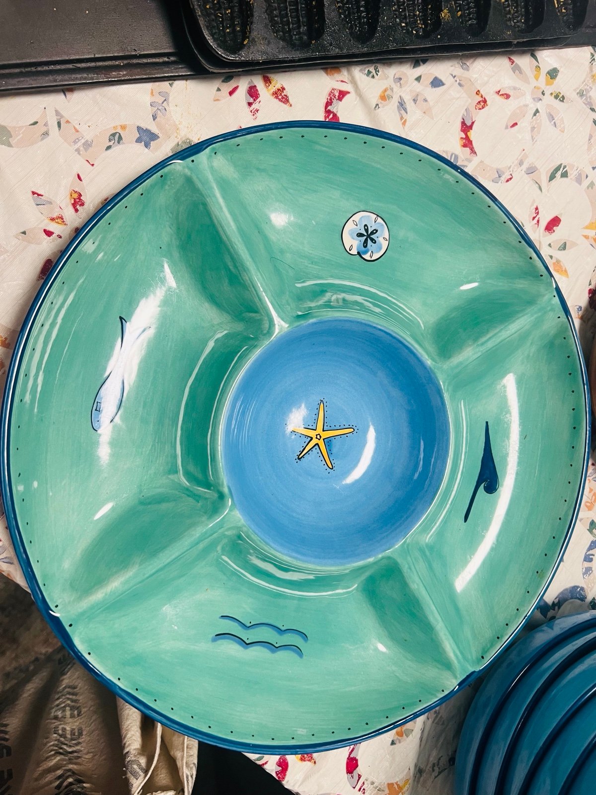 Brushes Handpainted China Snack Serving Dish