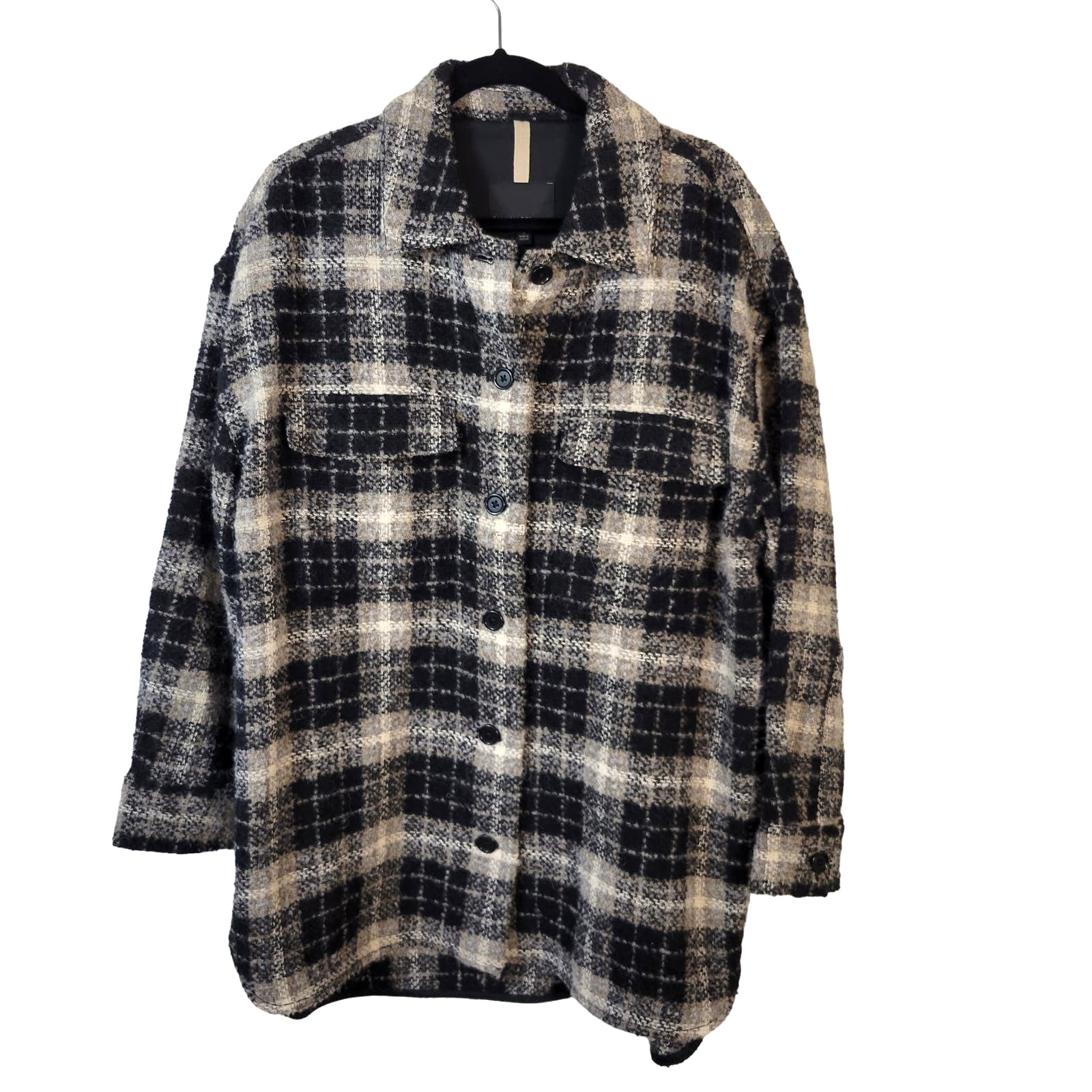 Banana Republic Shacket Women's L Brown Black Plaid Italian Alpaca Wool Boucle
