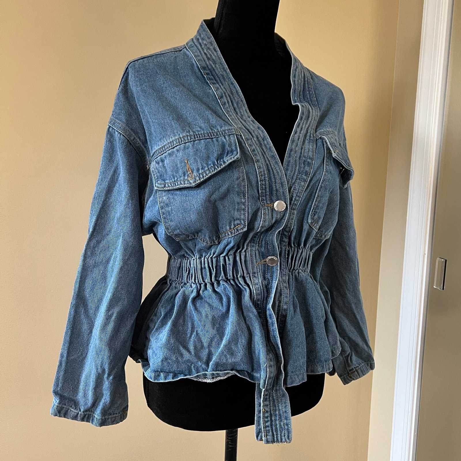 Drop Shoulder Denim Jacket Coat Trench Cardigan Blouse Loose Slim Waist Bomber